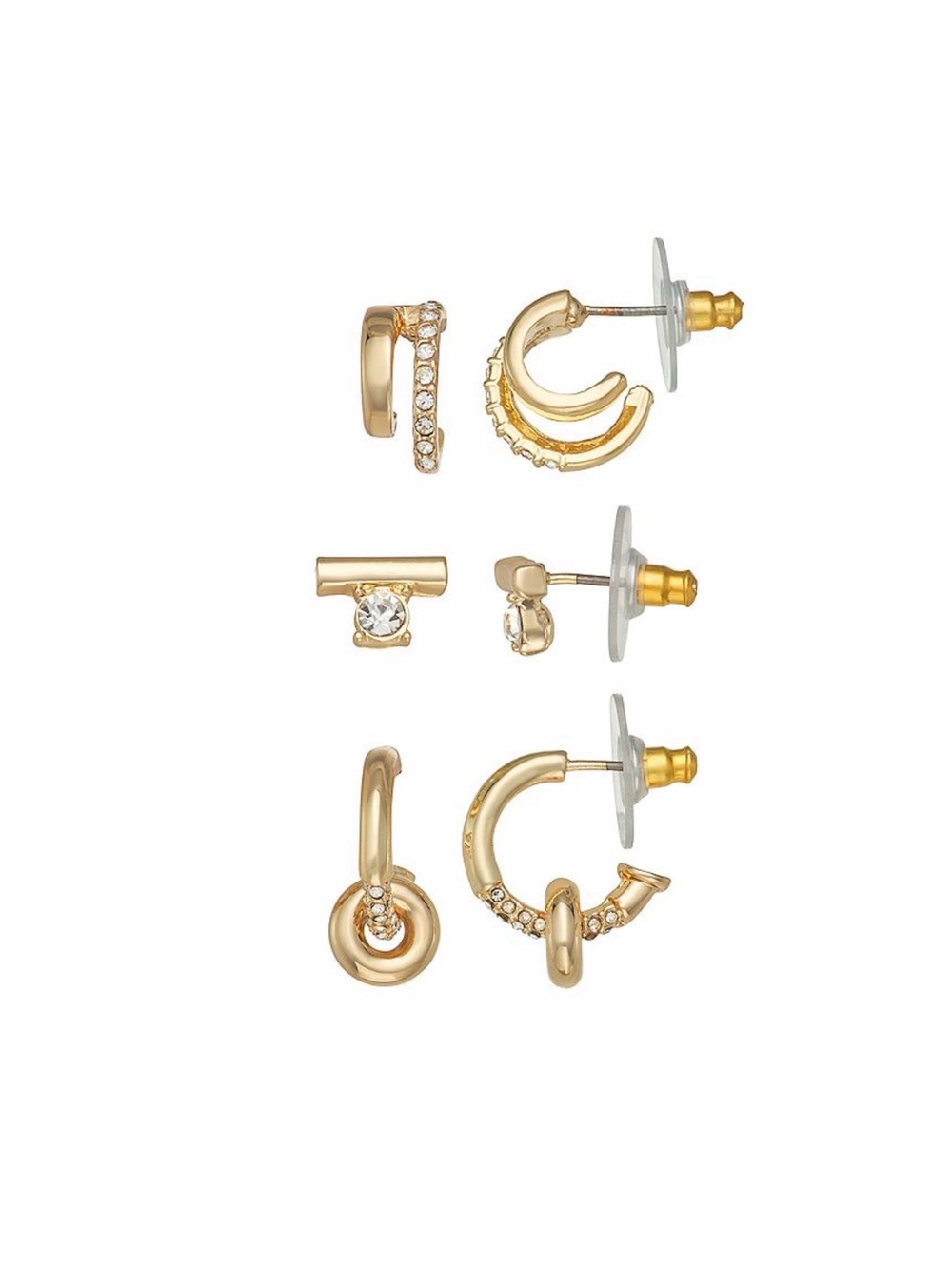Gold Tone Trio Earrings Set